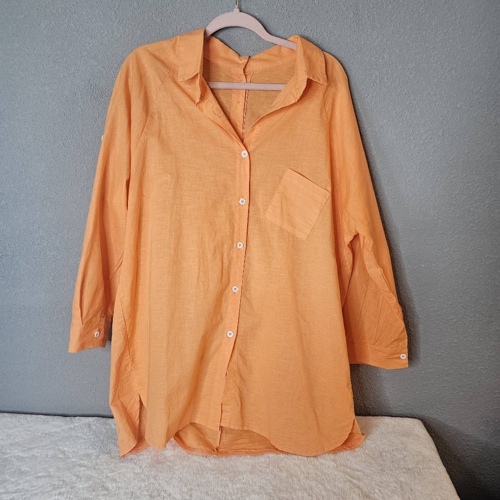 Orange Button Down Shirt for Women